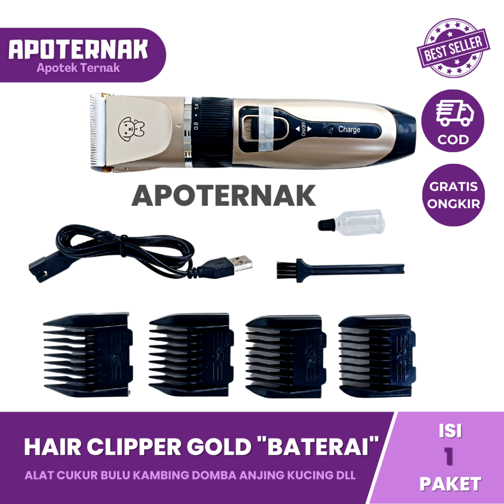 ALAT CUKUR HAIR CLIPPER | GOLD BATERAI | Alat Cukur Hewan Anjing Kucing Kambing Domba