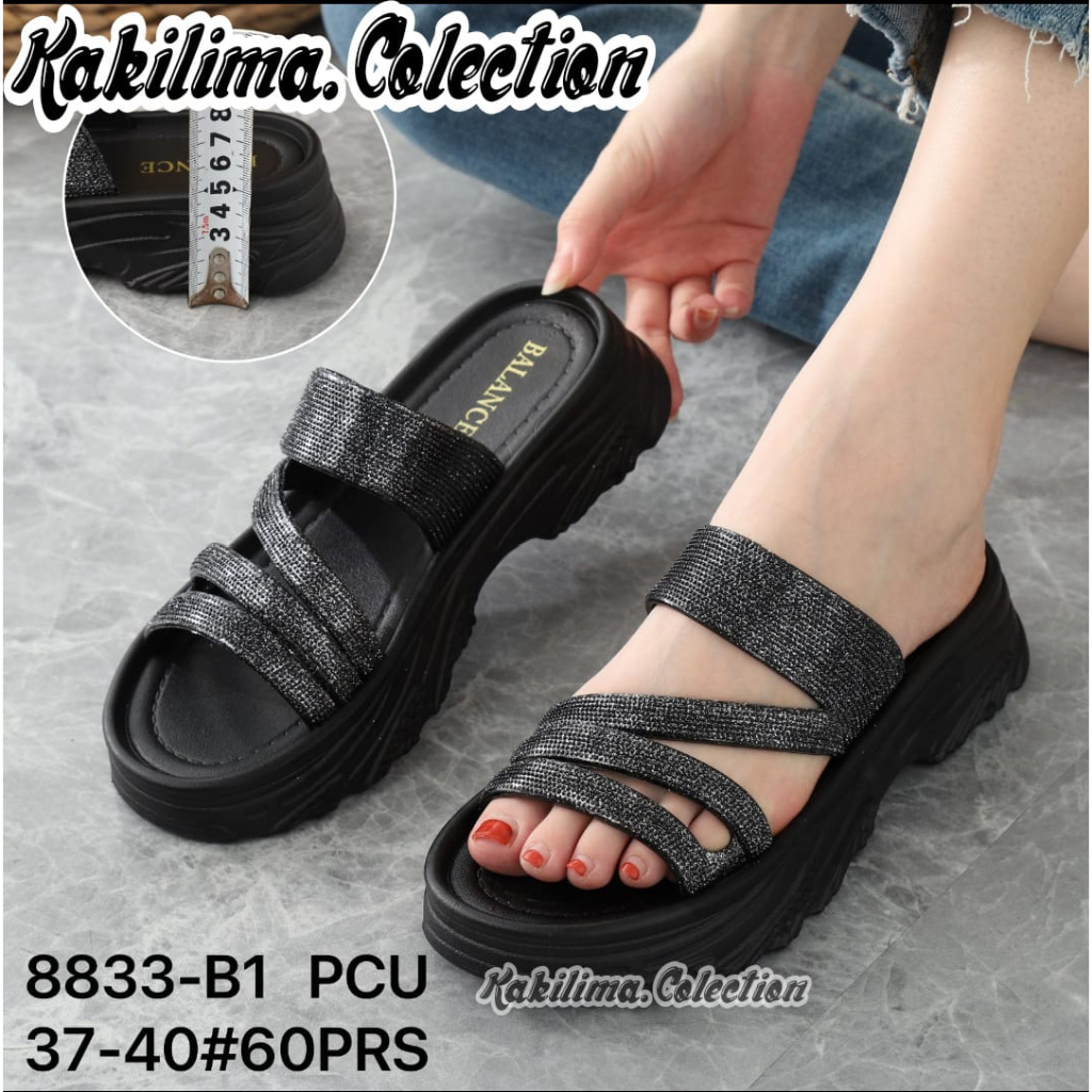 Sandal jelly gliter wanita sandal karet wedges toe thong kekinian