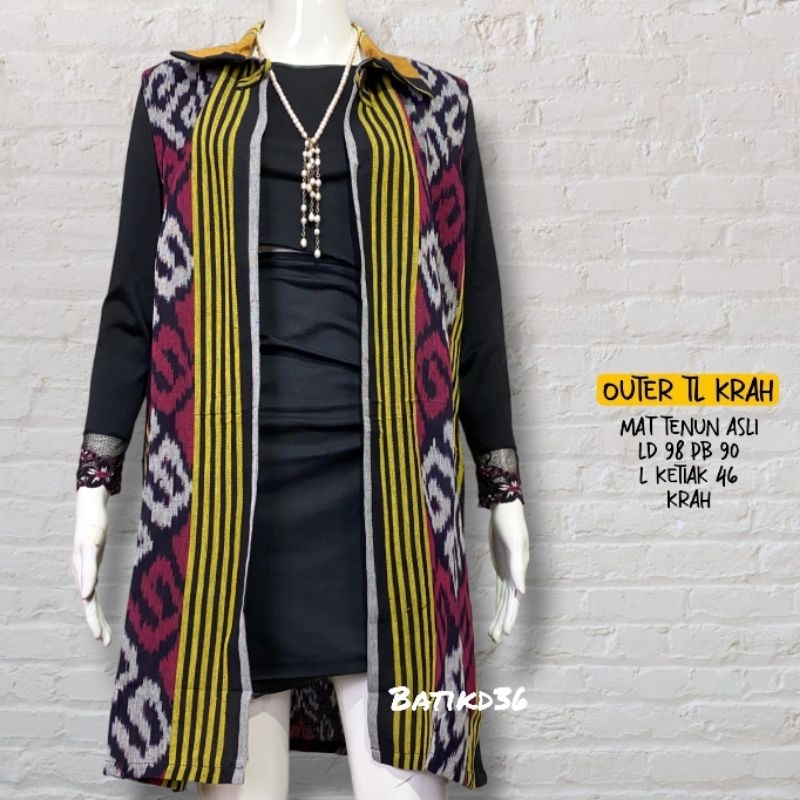 Vest tenun halus murah Baju luar tanpa lengan wanita cewek kasual kerja outher outer blazer asli ori original rompi pesta cantik cardi kekinian etnik klasik ikat tangan tradisional casual motif NTT Rote palu lombok Bali palembang blezer seragam kantor