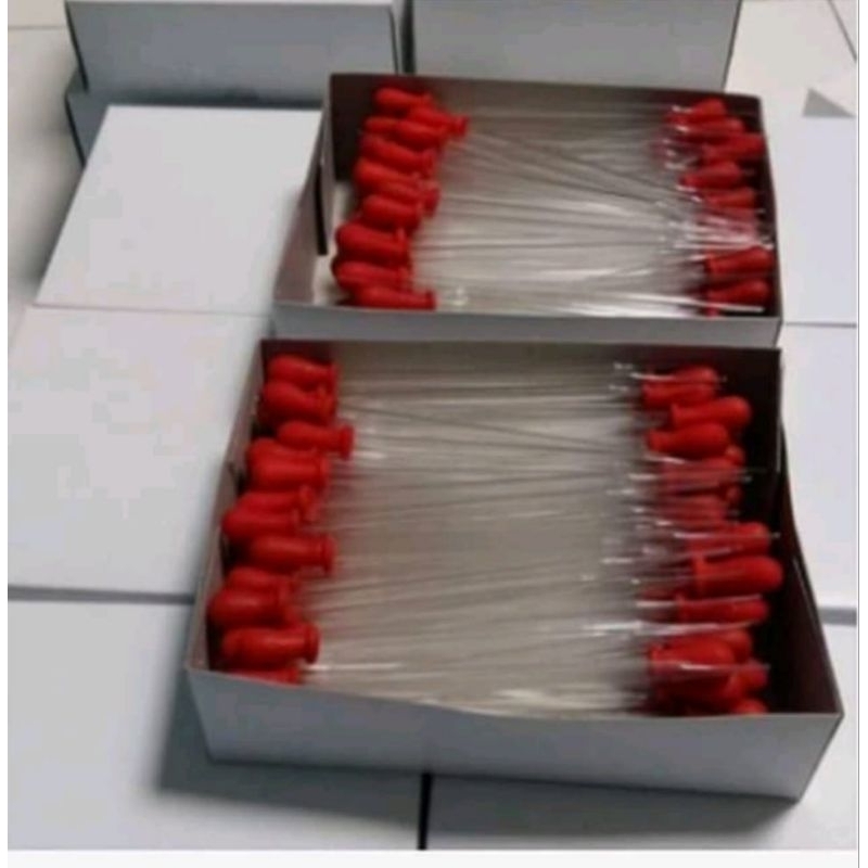 Pipet Tetes Kaca Panjang Dot Kuning / Dot Merah Per BOX isi 100 Pcs