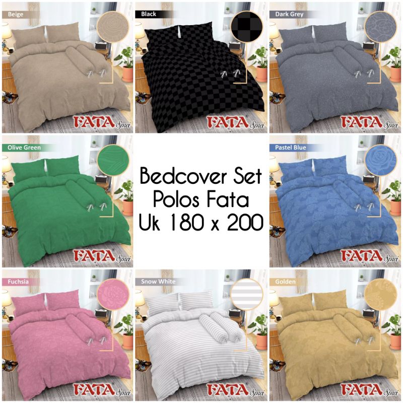 Bedcover Set Polos Fata Uk 180x200 / WARNA POLOS TERBARU / BEDCOVER SET EMBOSS / BEDCOVER SET KING S