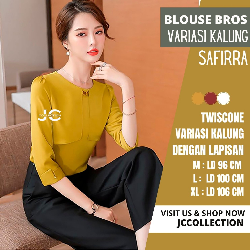 Kemeja Blus Wanita Korea Oversize Tangan 7/8 Variasi Bross Saffire - JCCollections