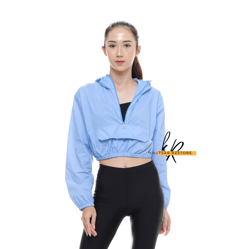 Jaket Parasut Olahraga Crop, Sauna Suit, Jogging, Lari, Bersepeda, Despo, Gym Fitnes, Senam, Wanita