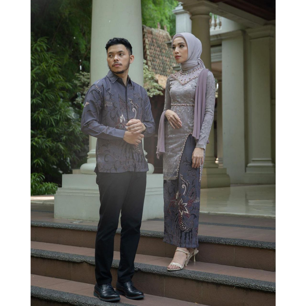 ( ADA JUMBO ) Set Kebaya Couple Kemeja Batik Lengan Panjang | Kebaya Hana Series