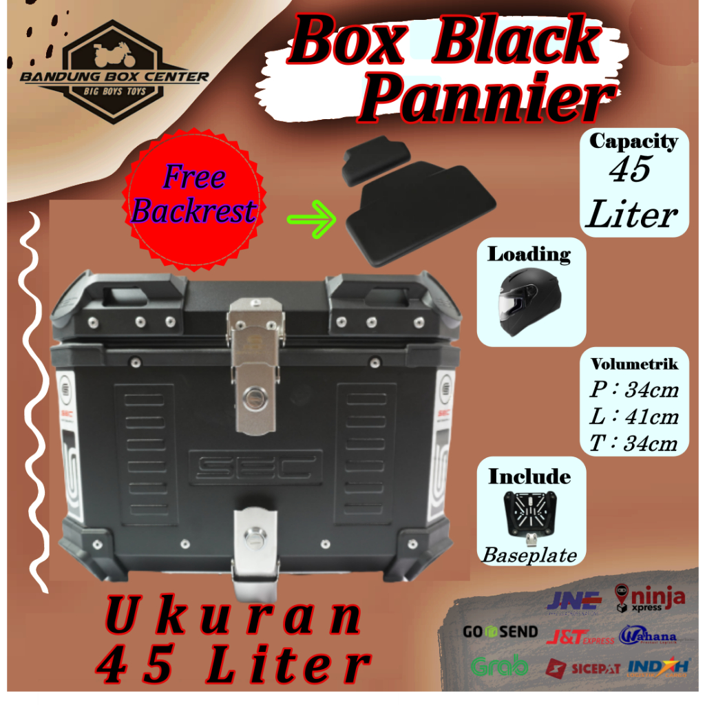 Box Motor Panier Box Pannier Box Almunium 45 Liter Alumunium Top Box Ori Import Bukan Badak Hitam Ma