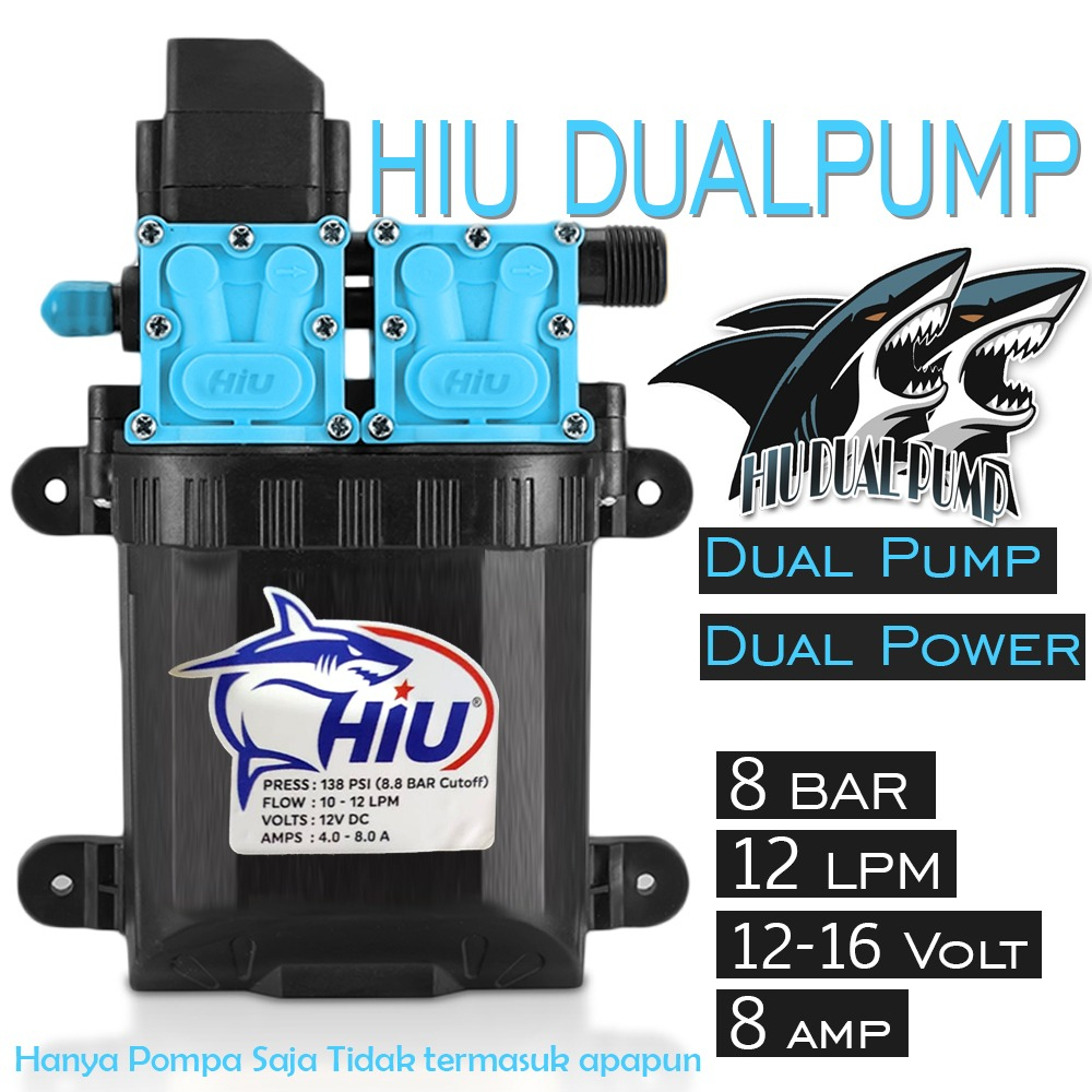 Pompa DC Hiu DUAL PUMP  9 LPM 138 PSI 100W - TEKANAN TINGGI SUDAH OTOMATIS