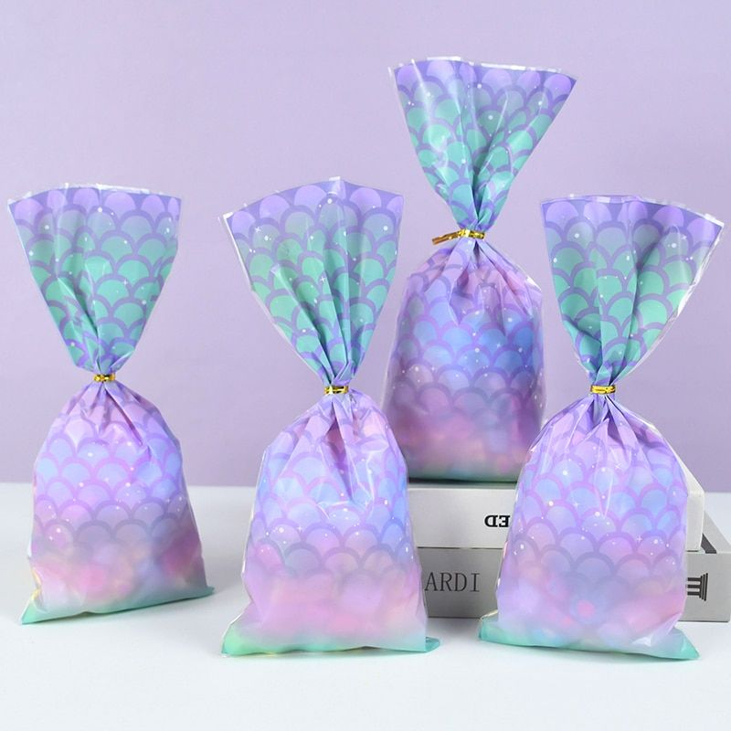 100pcs Mermaid Tas Bingkisan Goodie Bag Mermaid Kantong Kemasan Permen Cookies Bag