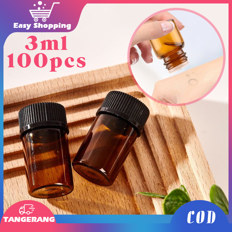 100pcs Botol Kaca Amber 3ml Botol Drop Kaca Botol Essential Oil Botol Dropper Dengan Tutup Segel