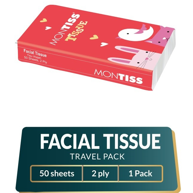 Tisu Wajah Montiss Travel Pack 50s 2ply / Tissue Montis 50 Sheets 2 Ply