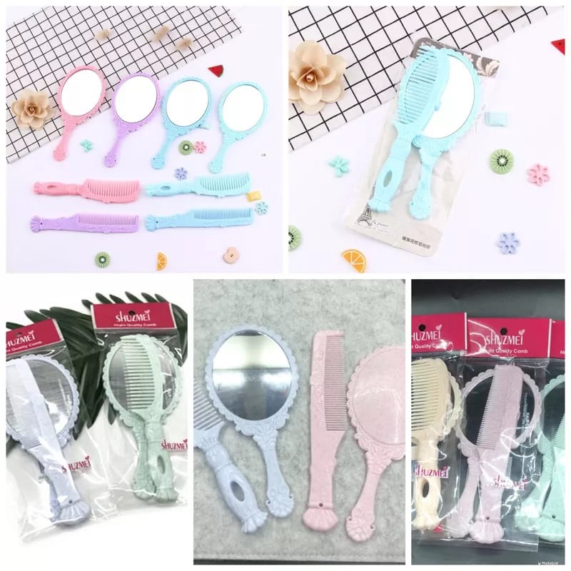 ✿ELYSABETHME✿ Cermin lipat + sisir mini bentuk boneka lucu aksesoris imut