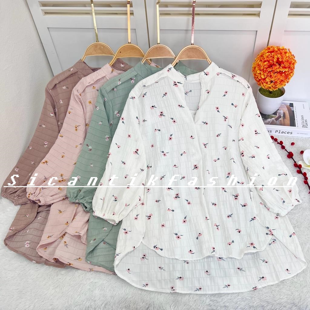 BLOUSE KOREAN / ATASAN WANITA COTTON CRINKLE PREMIUM MOTIF BUNGA