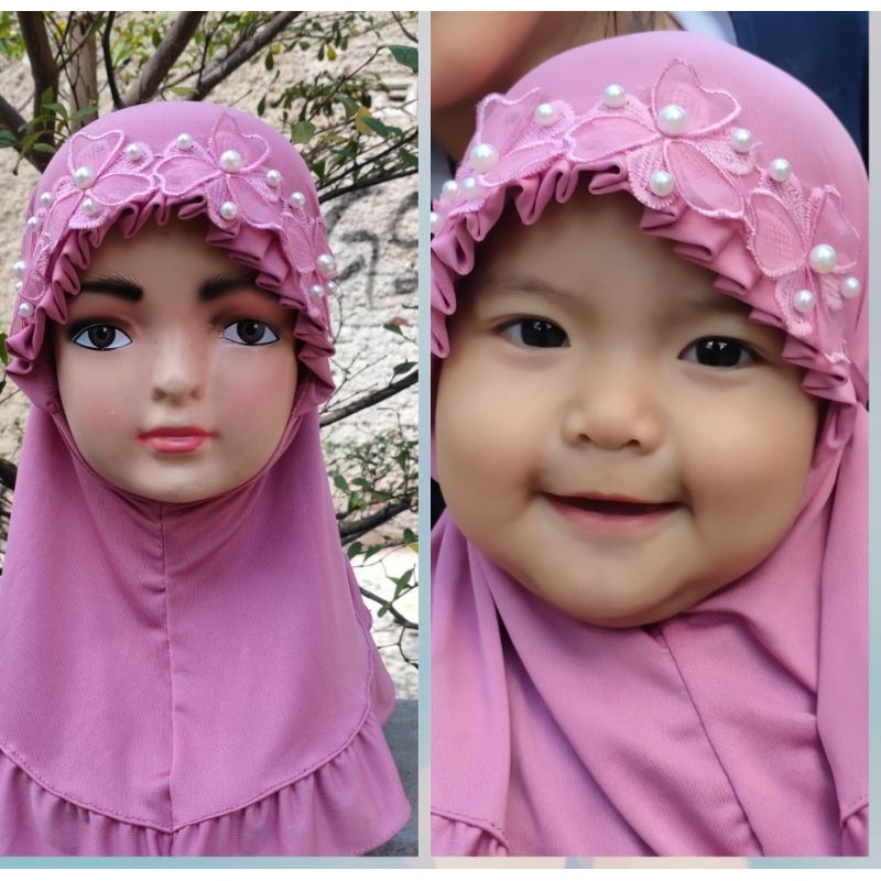 kerudung pesta bayi bordir jilbab anak muslim newborn lucu