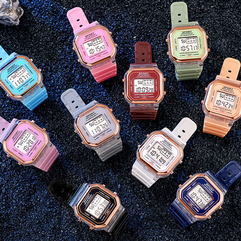 Jam Tangan Digital LED Sport Watch Pria dan Wanita Bentuk Kotak Strap Rubber Fashion Import