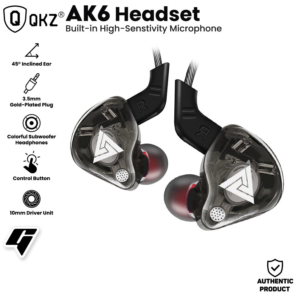 QKZ AK6 Headset SuperBass Headseat With Mic Earphone kabel Headseat Kabel Cabel In-Ear HIFI Sport Earphone Super Bass In-Ear with Microphone Mic