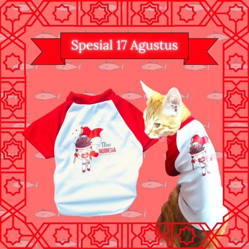 Baju Kucing Anjing Lucu Murah Aksesoris Kucing Anjing - Model Kaos HUT 17 Agustusan