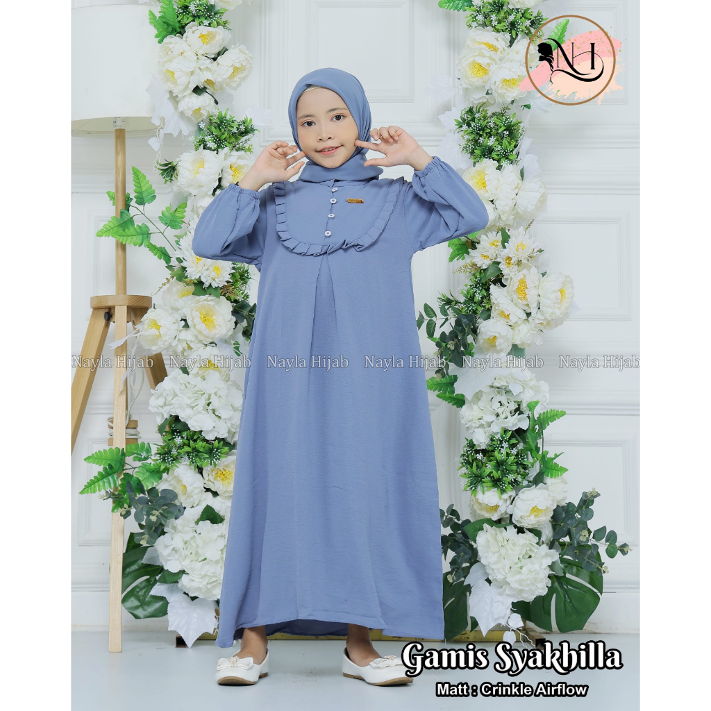 Baju Gamis Anak Syakilla Longdress Crinkle Airflow Usia 3-9 Tahun Baju Anak Nayla Hija'b