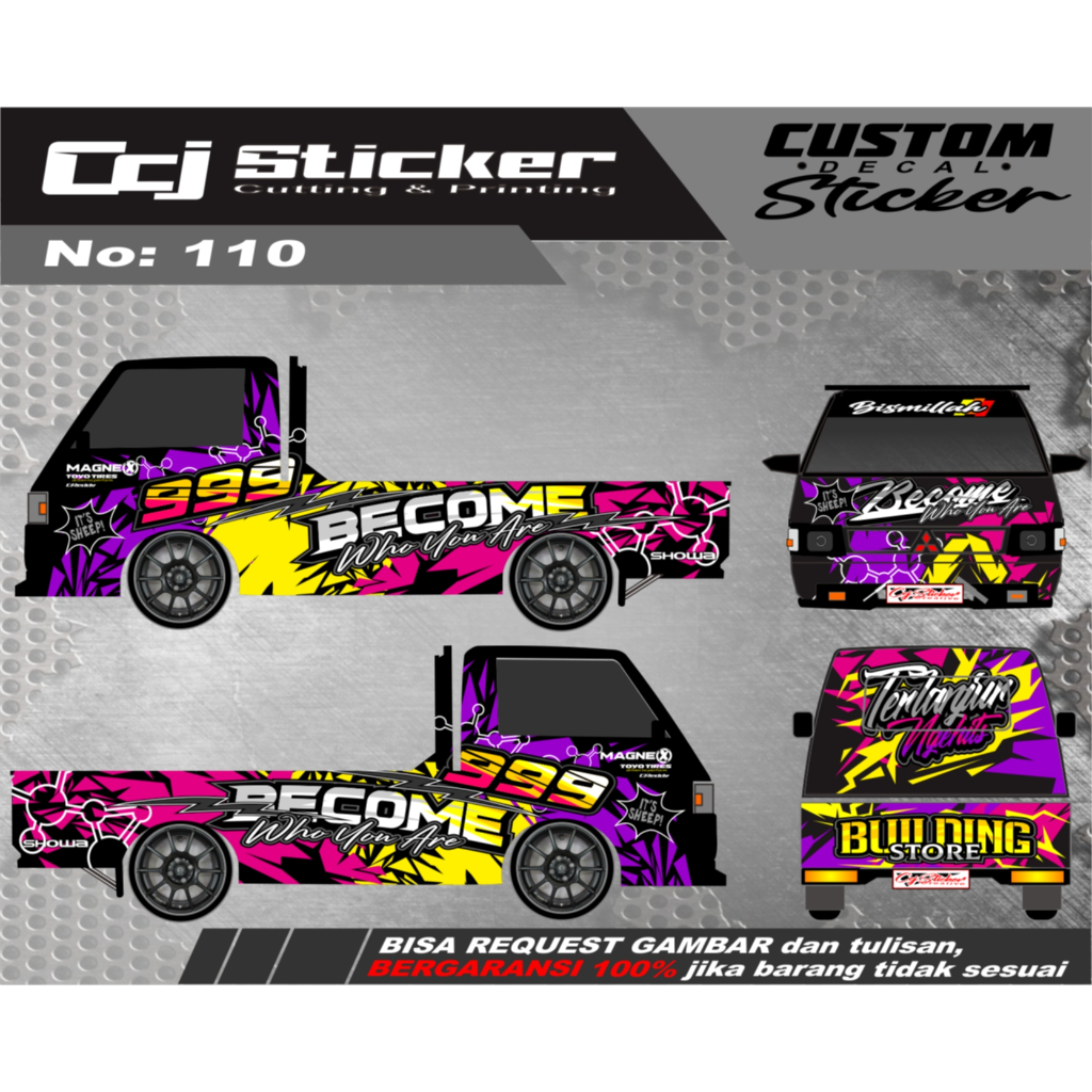 Decal stiker mobil pick up sticker mobil L300, Granmax, T120ss, futura, new carry decal printing men
