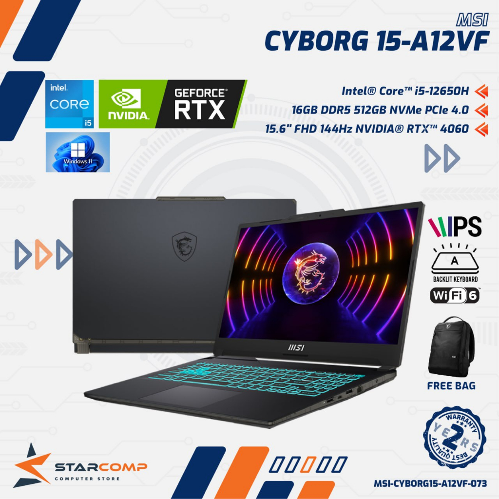MSI Cyborg 15 A12VF i5-12450H 16GB 512GB RTX4060 15.6" FHD 144Hz W11
