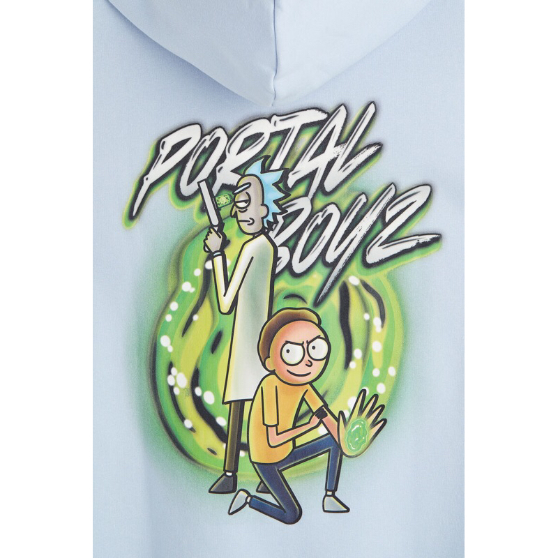 (8.8) Hoodie H&amp;M Rick and Morty Portal Boyz Light Blue Sweater HnM Pria Wanita