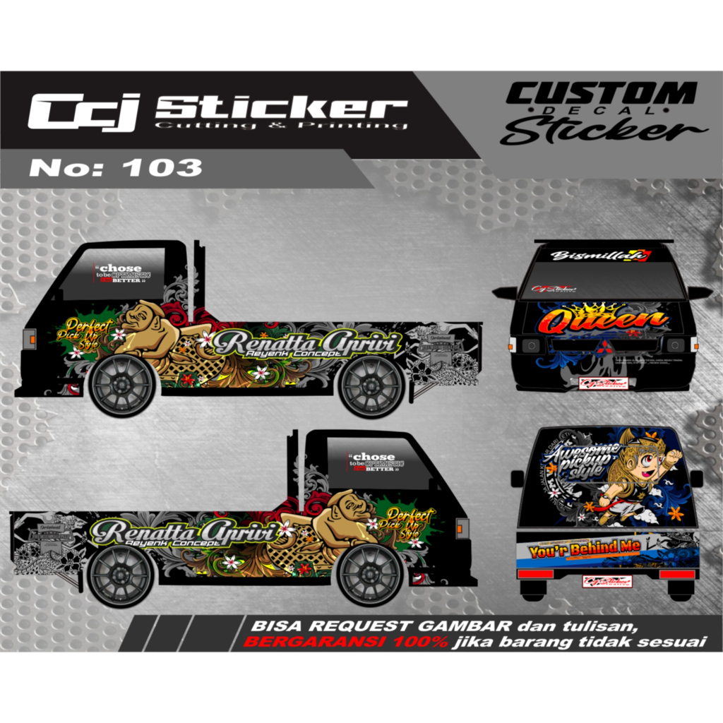 Decal stiker mobil pick up sticker mobil L300, Granmax, T120ss, futura, new carry decal printing men