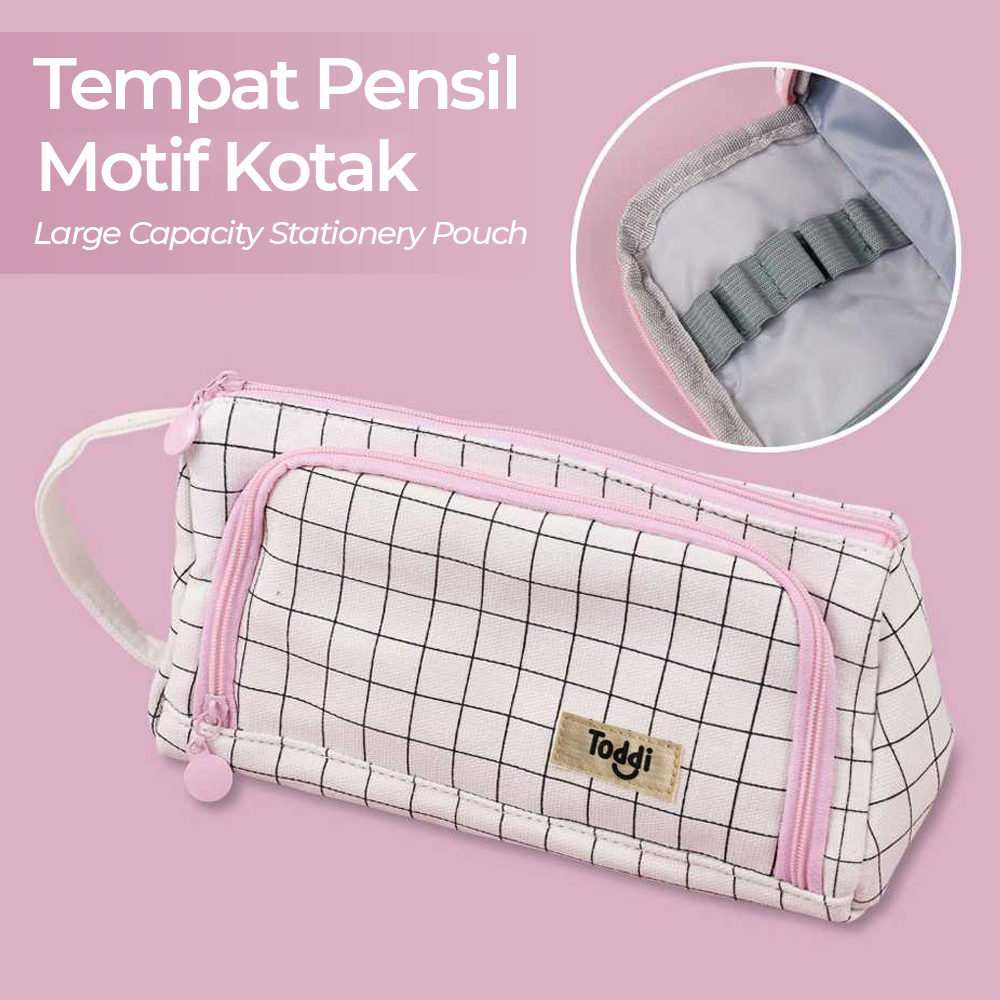 Toddi Tempat Pensil Large Capacity Pouch Stationery Motif Kotak - PB01 - White