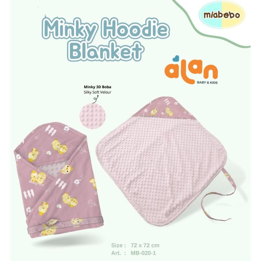 Miabebo MB-020-1 Minky Hoodie Blanket 72x72cm / Selimut Bayi MOTIF RANDOM
