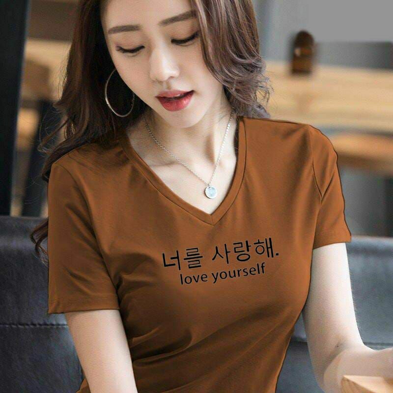 Kaos v neck casual wanita lengan pendek