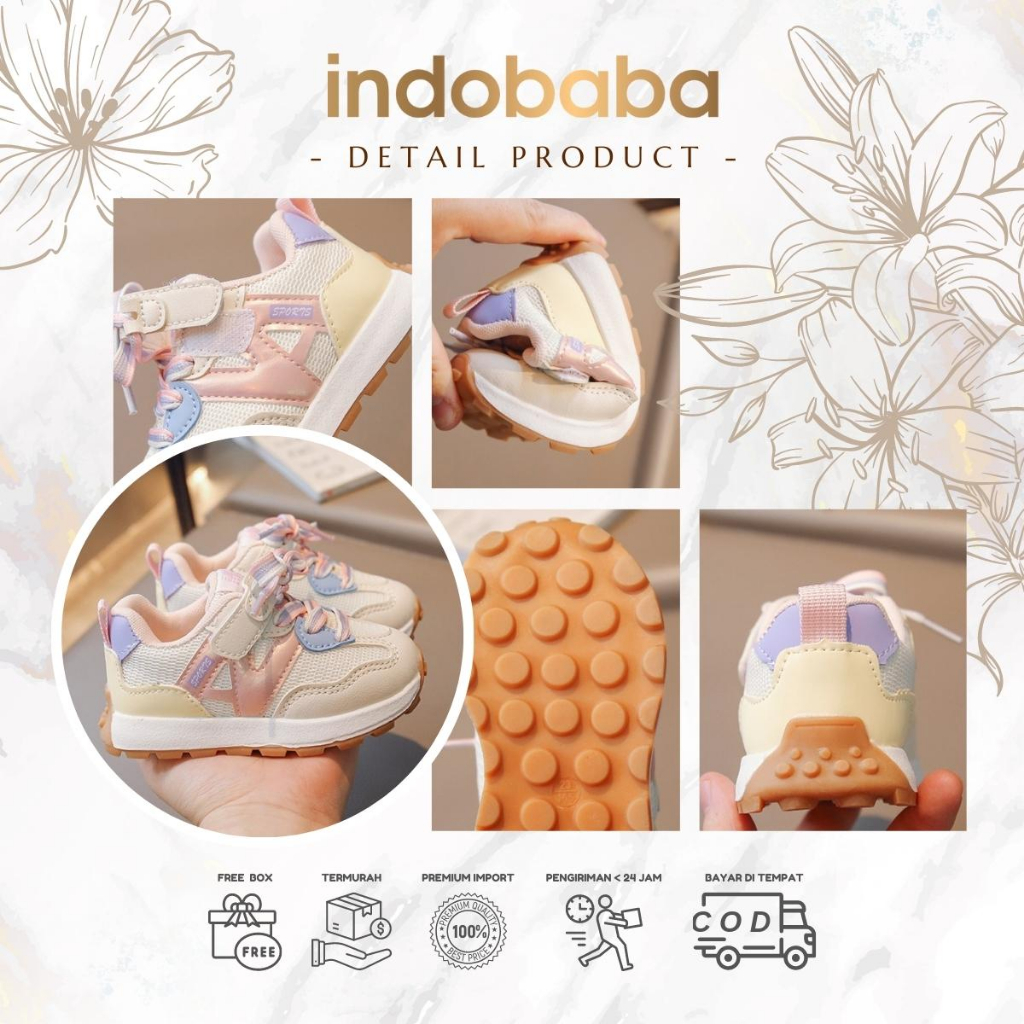 indobaba Sepatu Anak Perempuan Sneakers Anak Import Casual Premium 1-5 Tahun S168