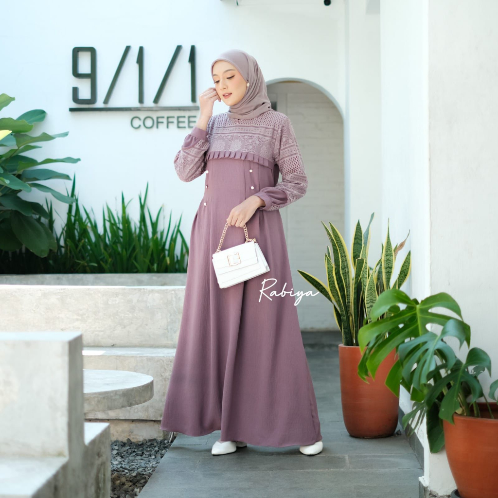 Gamis Terbaru Malika Dress Kondangan Crinkle Mix Brukat Ld 90 Up to 140