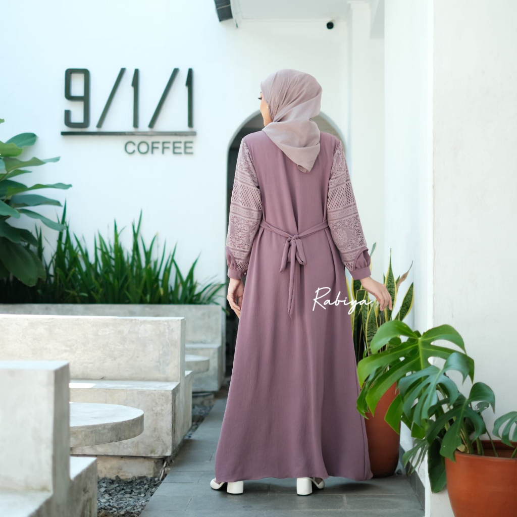 Gamis Terbaru Malika Dress Kondangan Crinkle Mix Brukat Ld 90 Up to 140