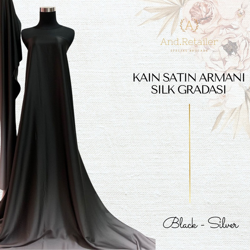 Bahan Kain Satin Silk Armani Gradasi Ombre Gradient warna Black Silver hitam silver