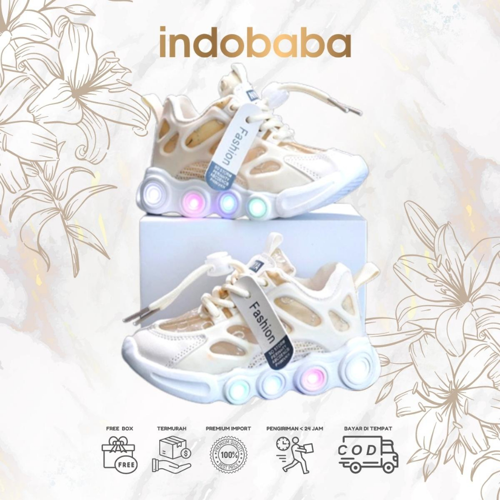 indobaba Sepatu Anak LED Perempuan Sneaker Anak Laki Laki Import Usia 1-5 Tahun S173