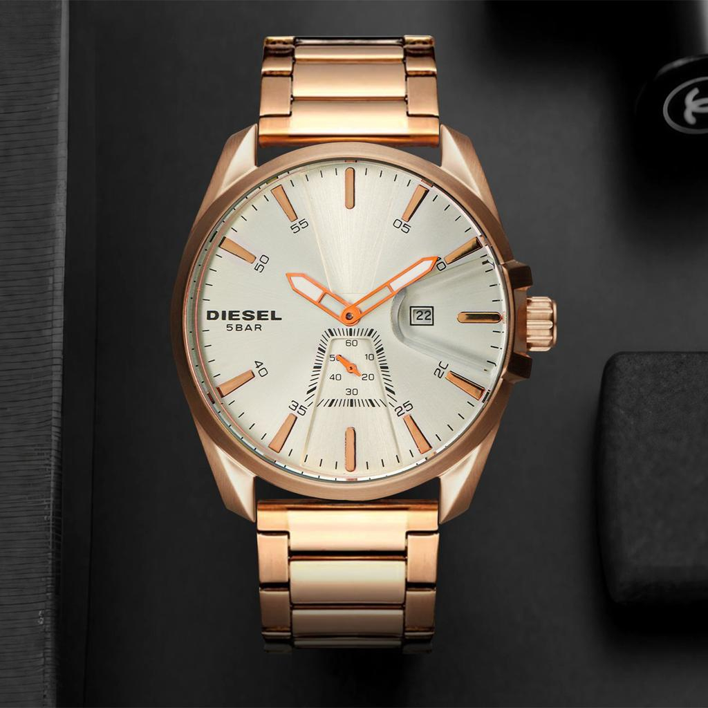 JAM TANGAN PRIA DIESEL ANALOG TALI RANTAI CHRONO DETIK TANGGAL AKTIF DIAMETER 4.6 CM