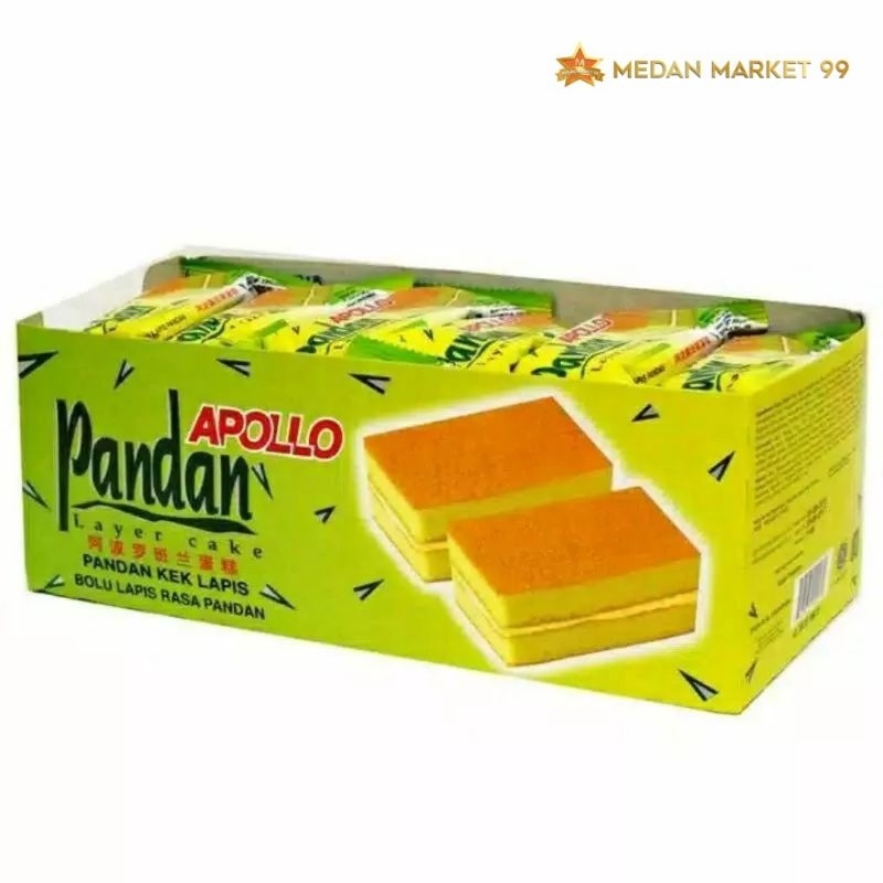 

APOLLO LAYER CAKE BOLU LAPIS RASA PANDAN 1 BOX isi 24 PCS/ APOLLO MALAYSIA/ BOLU PANDAN/ LAYER CAKE/ BOLU APOLLO/ APOLLO BOLU/ CEMILAN/ CAKE/ APOLLO