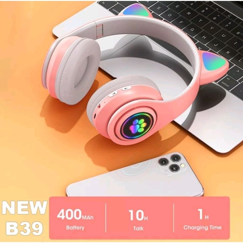 STN-28 Headset Bluetooth RGB LED Wireless Gaming Cat Ear Headphone Telinga Kucing Lucu