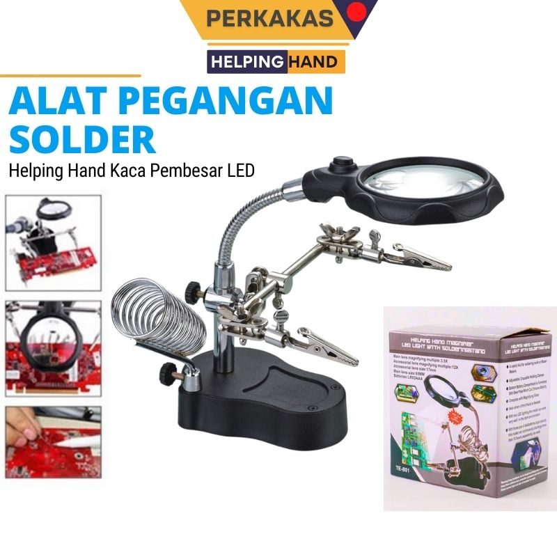 Alat Pegangan Solder Penjepit PCB Helping Hand dan Kaca Pembesar