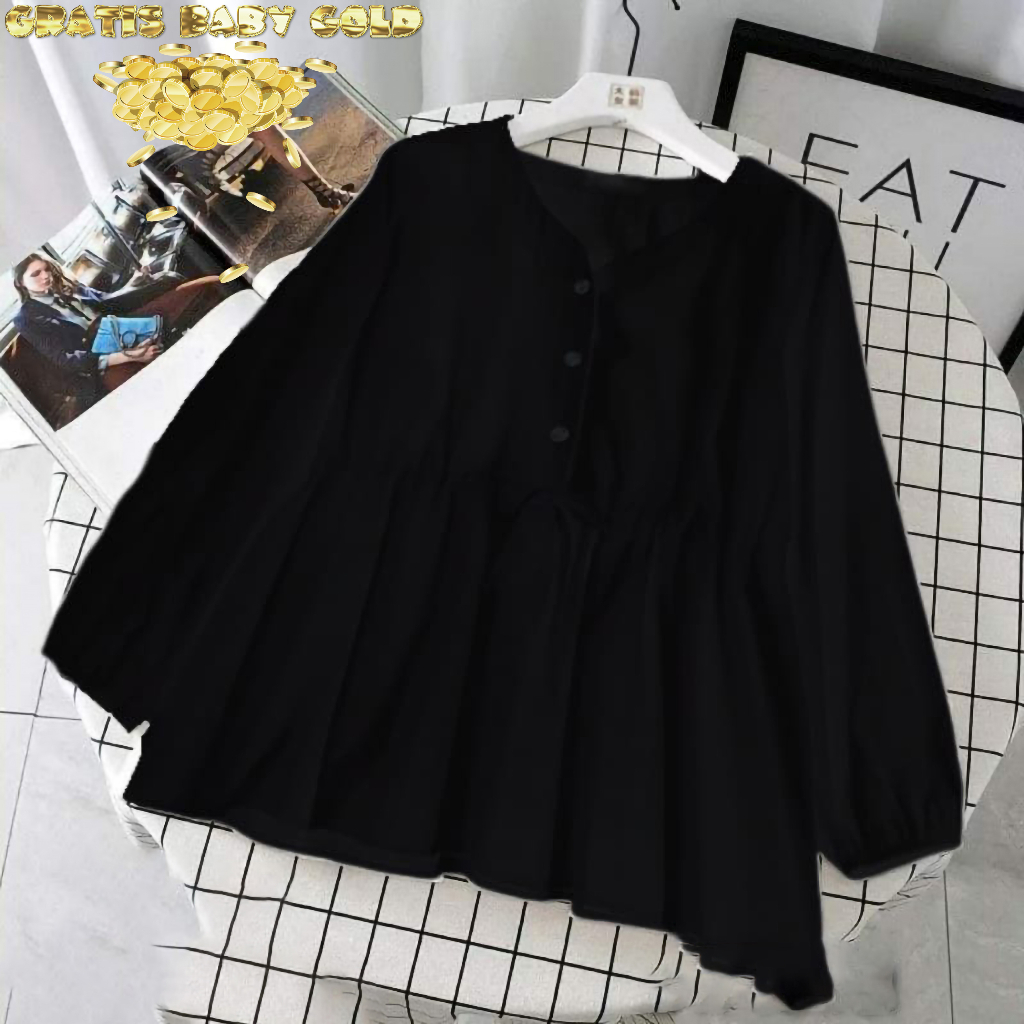 FREE GOLD Atasan Wanita Ornella Blouse Bluse Jumbo Dengan Gaya Korean Style Baju Oversize Crinkle Ai