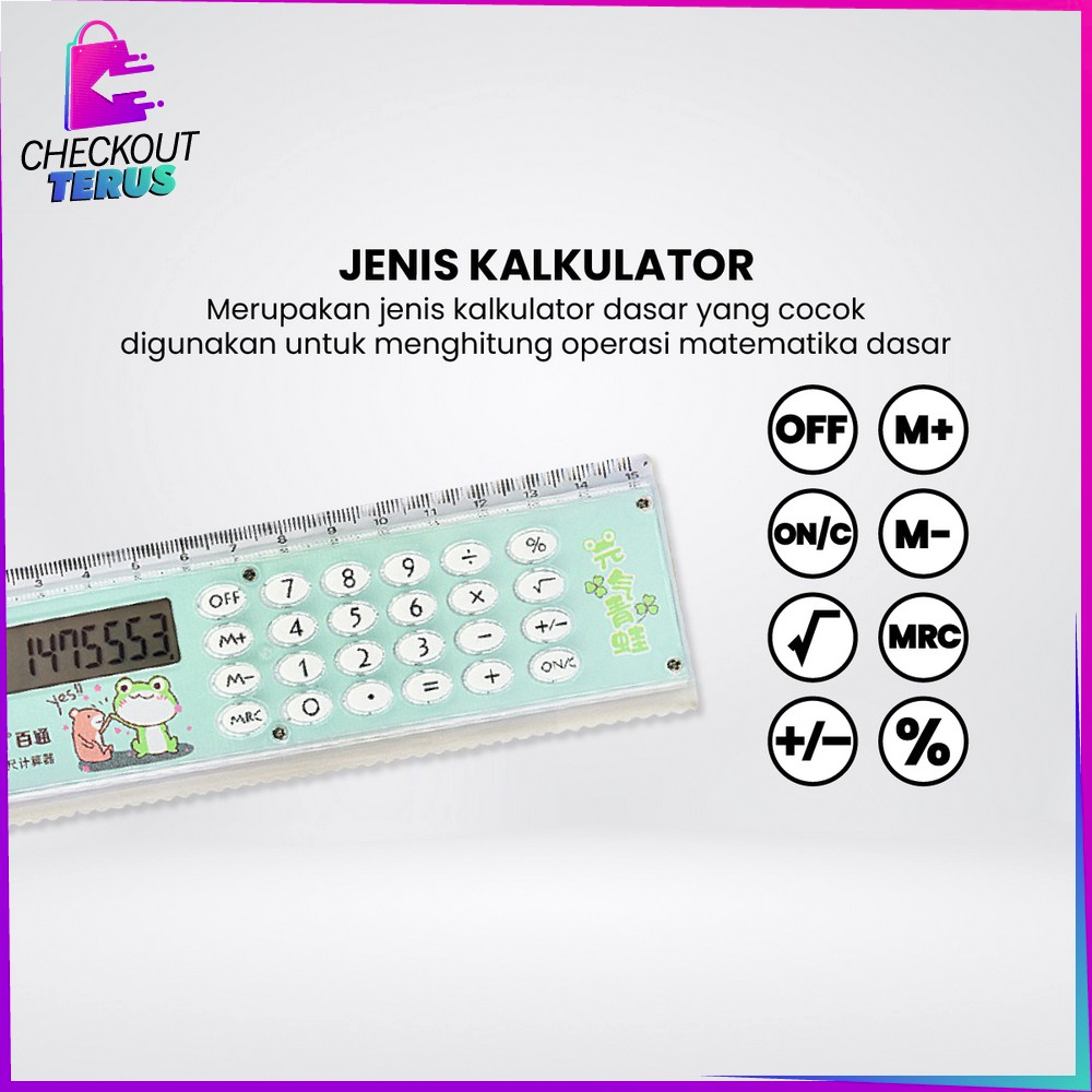 CT A65 Kalkulator Penggaris Karakter 2IN1 Mini Praktis Multifungsi Perlengkapan Sekolah Anak Kalkulator 8 Digit Penggaris 15cm Ruler Set