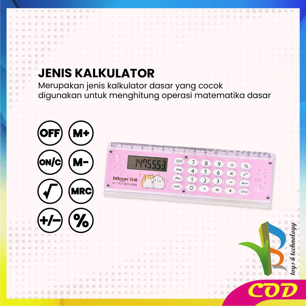 RB-A65 Kalkulator Penggaris Karakter 2IN1 Mini Portable Multifungsi / Kalkulator 8 Digit Penggaris 15cm / Perlengkapan Sekolah Anak Praktis / Ruler Set Calculator Import