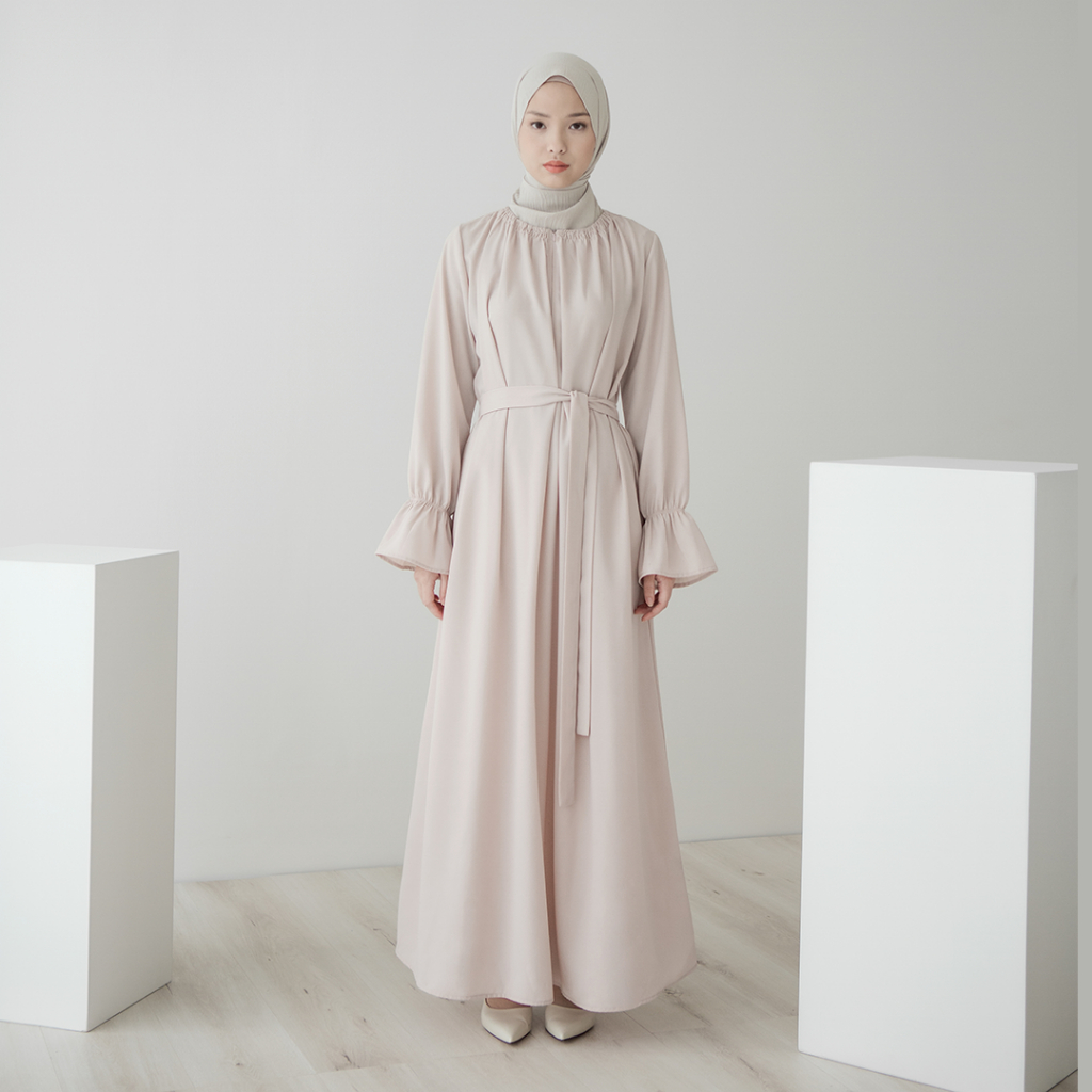 Sena by Aska Label - Dress wanita rayon gamis wanita lengan panjang dan details kerut