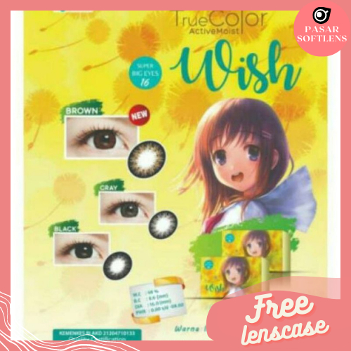 SOFTLENS TRUE COLOR WISH BLACK MINUS -0.50 S/D -6.00 BIG EYES DIA 16MM FREE LENSCASE