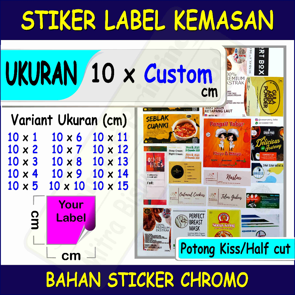 

Cetak Stiker Ukuran 10 cm X custom, Bahan Chromo, Print Stiker