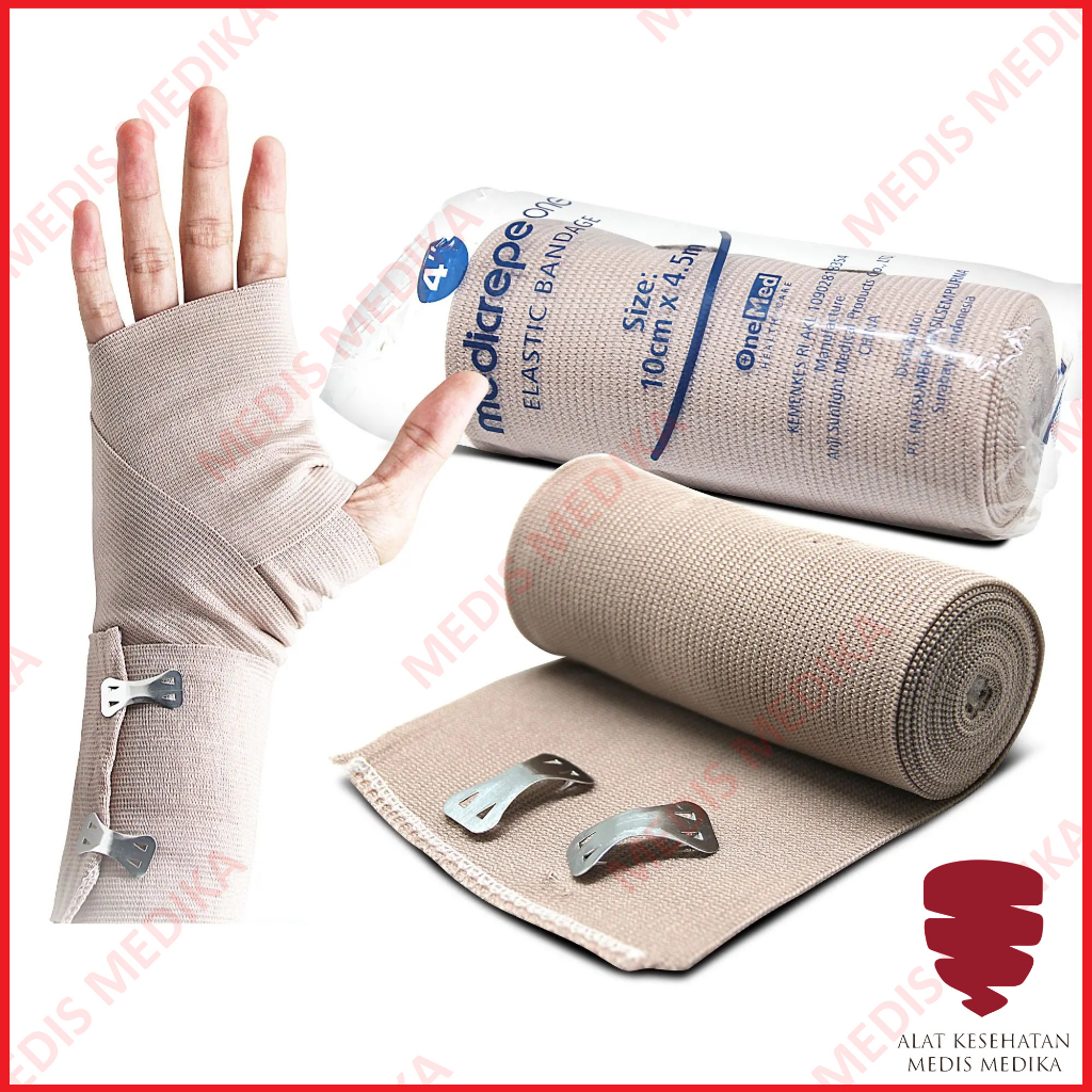Onemed Elastic Bandage Medicrepe 7.5cm 10cm 15cm Perban Elastis P3K Perban Elastis Verbant Cokelat Kain Karet Katun Dengan Pengait 3 inch 4 inch 6 inch