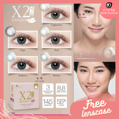 SOFTLENS X2 SANSO COLOR MINUS -3.25 sd -6.00 FREE LENSCASE DIA 14.5 MM SHADOW PEARL CAPPUCINO RADIANCE - BY EXOTICON / Softlen Soflen Soflens