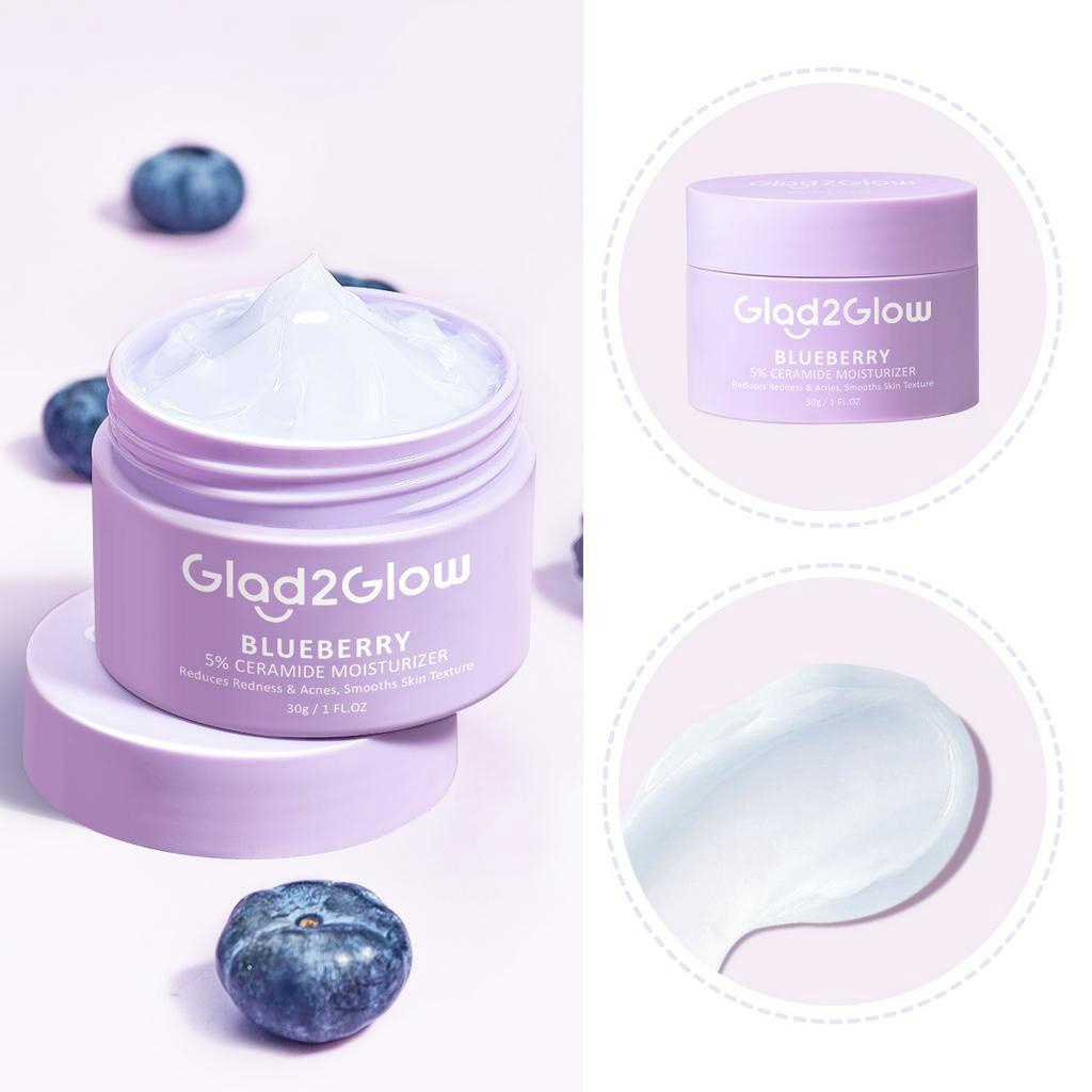 Glad2Glow 5% Blueberry Moisturizer Cream 5x Ceramide Skin Barrier Repair 30g | Pelembab Wajah Pemutih Wajah