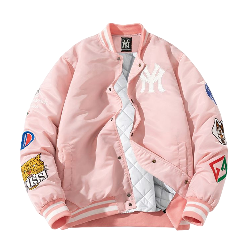 JUMPSHOT Jaket Baseball Varsity Pria Wanita Warna Pink Premium Original Full Bordir Keren