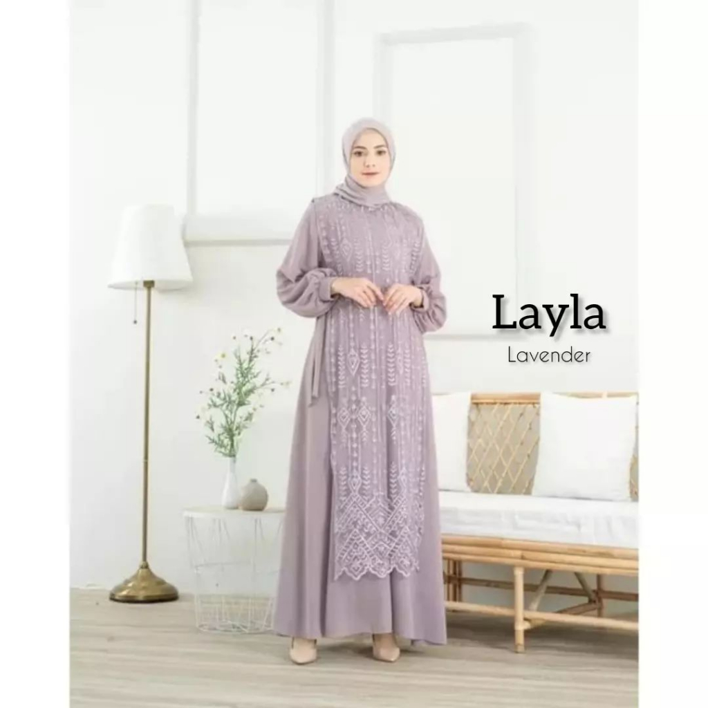 GAMIS WANITA LAYLA DRESS KF BAHAN CERUTY BABYDOLL MIX BRUKAT LD 100 - 120 CM PB 137 INNER DAN OUTER TERPISAH GAMIS WANITA TERBARU 2023 KEKININ / DRESS WANITA KEKINIAN / MAXY DRESS WANITA JJMBO / DRESS KONDAGAN