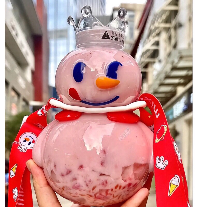 Snowman King Botol Motivasi Botol Air Dengan Tali Portabel Musim Panas Anak Kapasitas Besar Cangkir Teh Susu