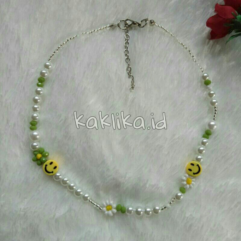 Kalung Daisy Kalung Mutiara Manik Mote Kristal dan Mutiara, Anyaman manik bunga daisy