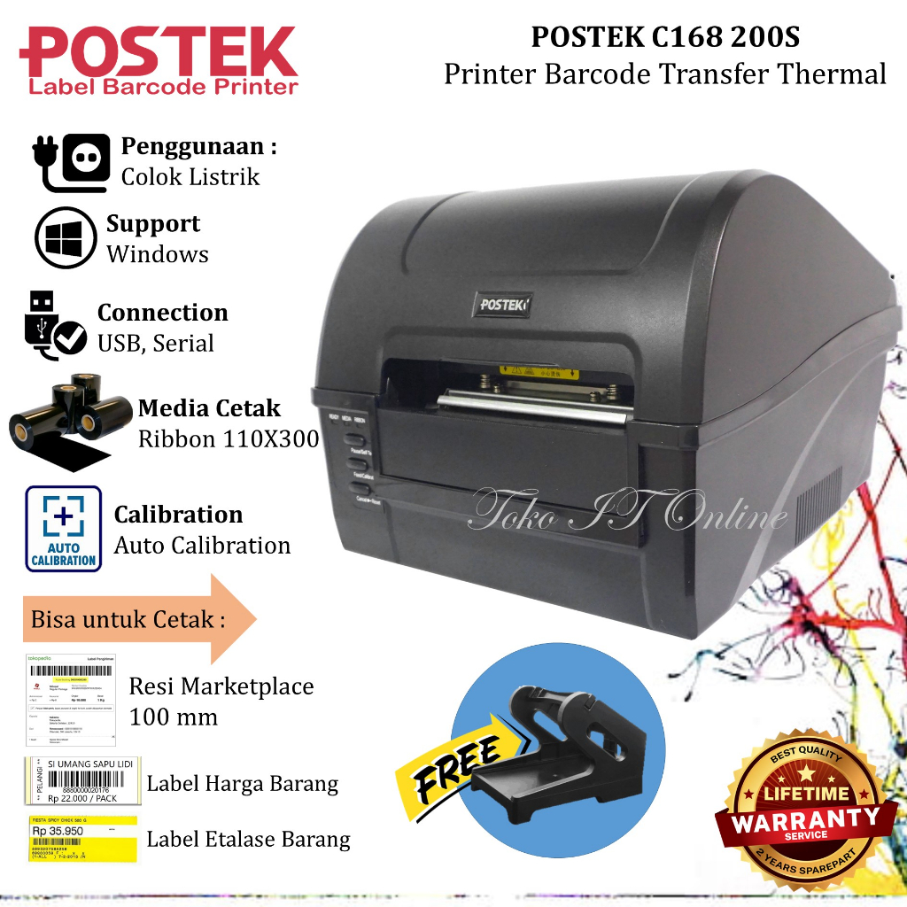 POSTEK C168 PRINTER LABEL THERMAL 100MM PRINTER BARCODE C 168 - CETAK RESI STICKER HARGA TAG PRICE LABEL